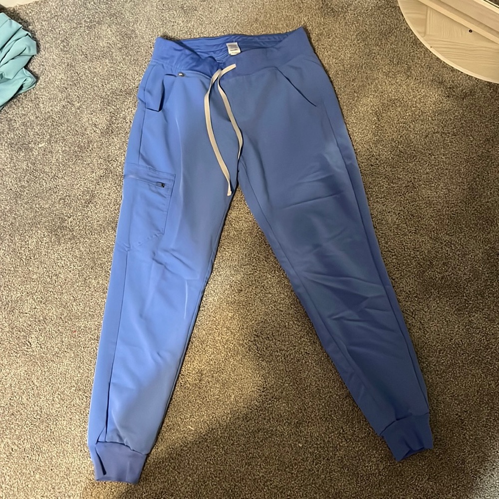 Figs Zamora Jogger Scrub Pants. Ceil blue color.